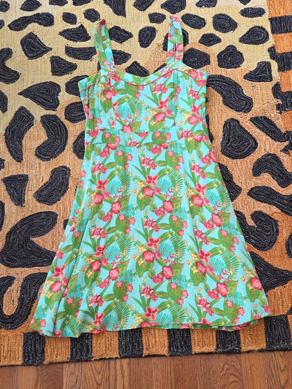 Matilda Jane Aqua Tropical Floral Sundress with Pink and Green
